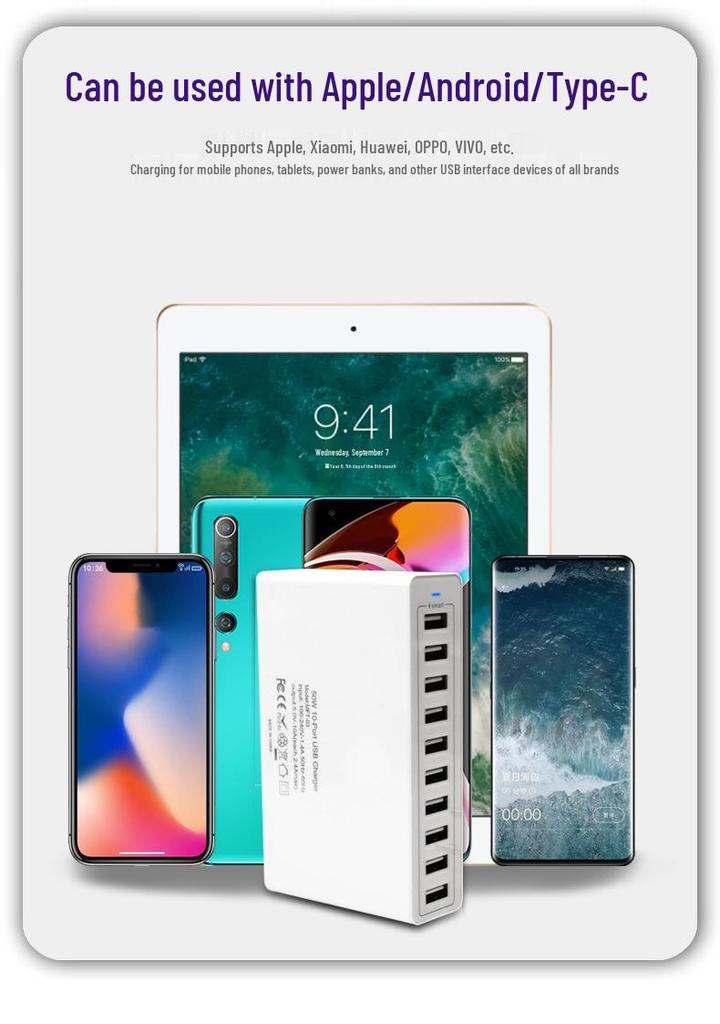 65W Multi-Port USB Charger, PD 20W Fast Charging, QC 3.0 Compatible with Apple & Huawei.