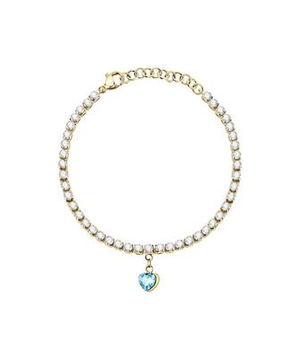 Gold Tone Steel Love Bracelet With Aqua And Clear Crystals LPS05ASD29 For Women