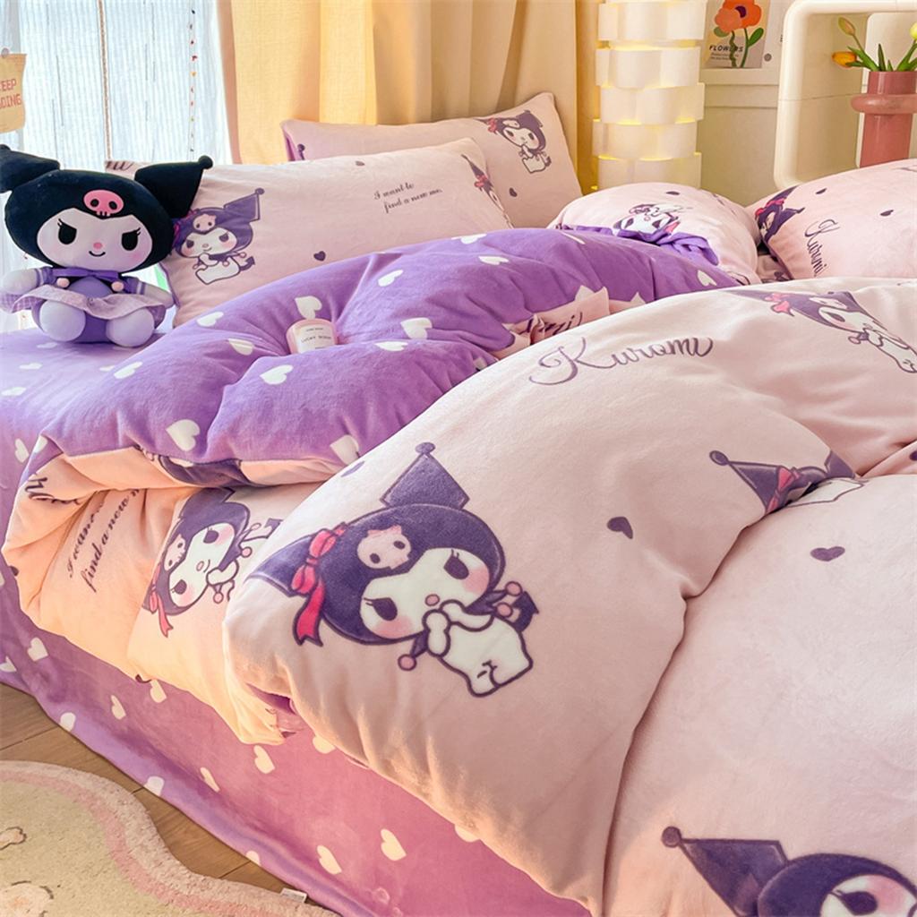 Children'S Thickened Milk Fleece Bed Four-Piece Warm Coral Fleece Fleece Quilt Cover Student Bedding
