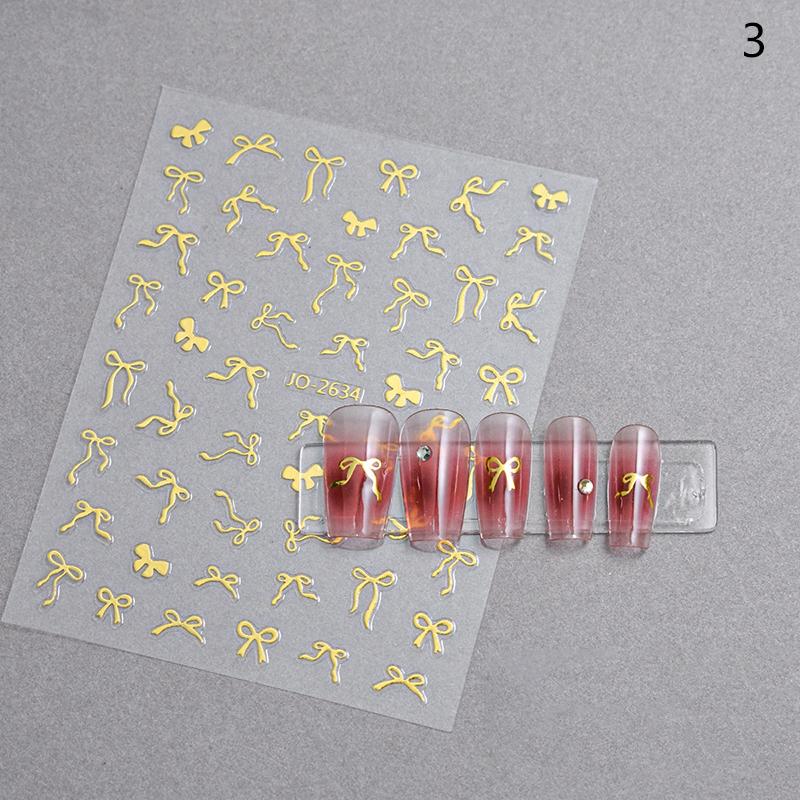 1Pcs 5D Sweet Bow Nail Sticker Kawaii Pink Black White Long Ribbon Bowknot Self Adhesive Nail Art Stickers Decoration Decals Diy