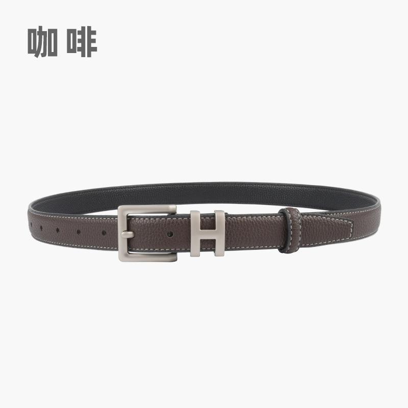 Lychee Pattern First Layer Cowhide Leather Women'S Belt Simple H Women'S Belt With Jeans Casual Pants