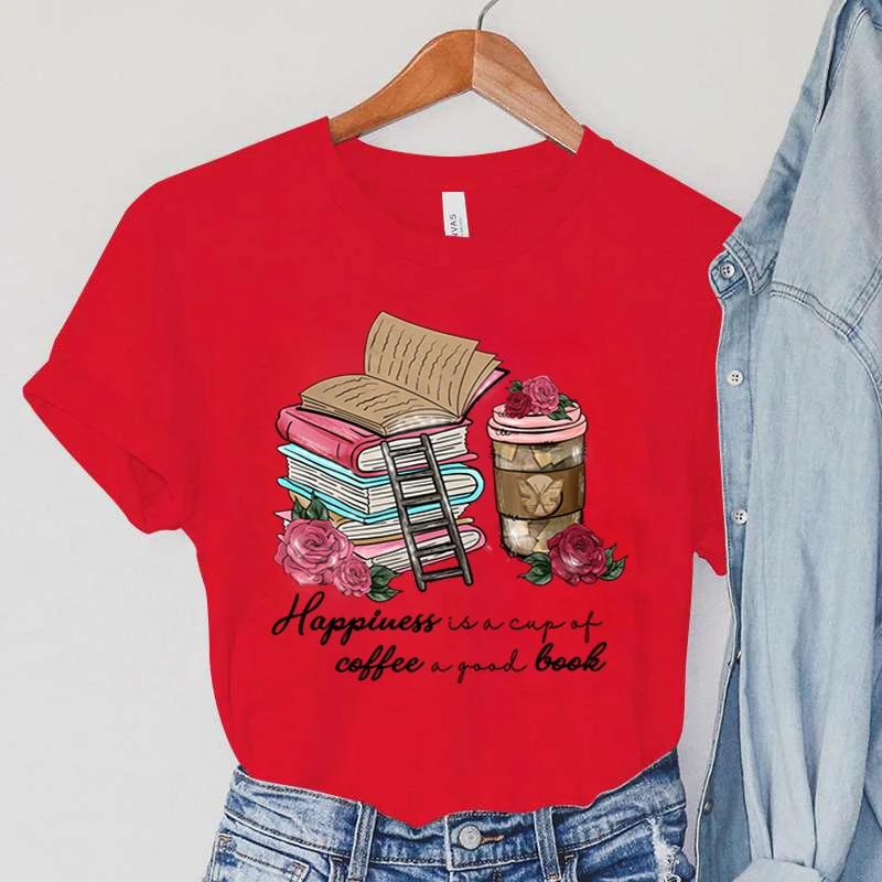 Coffee & Rose T-Shirts Women's Short Sleeve Clothing Cartoon Stairs Tops Books T Shirts Summer Casual Fashion Women T-shirts