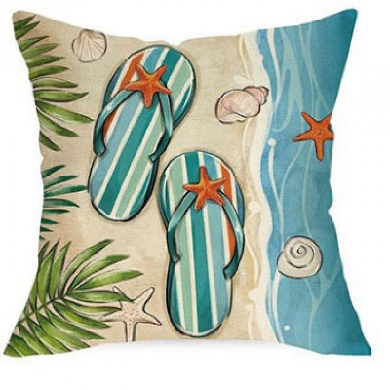Summer Beach Aquarium Pillow Pattern Linen Material Summer Living Room Sofa Decorative Pillow Cover