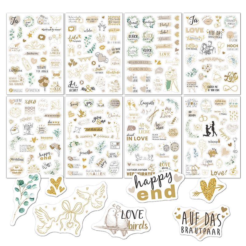 230pcs 8 Sheets Wedding Theme DIY Scrapbooking Stickers Transparent Decorations For Guestbook Handaccount Arts Crafts Stickers