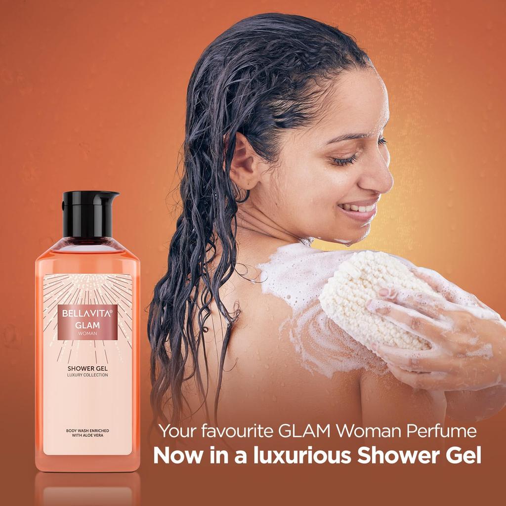BELLAVITA Glam Woman Body Wash 250ml Refreshing Shower Gel for Women | Deep Cleansing, Hydrating and Moisturising Skin with Aloe Vera