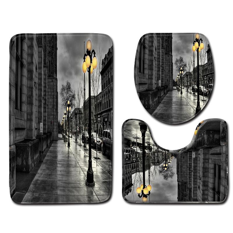Architecture Bathroom Toilet Three-Piece Floor Mat Combination Set Household Door Mat Kitchen Water Absorbent Non-Slip Carpet