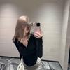 Women's Spicy V-neck Long Sleeve Slim-fit Top - Autumn Button-up T-shirt