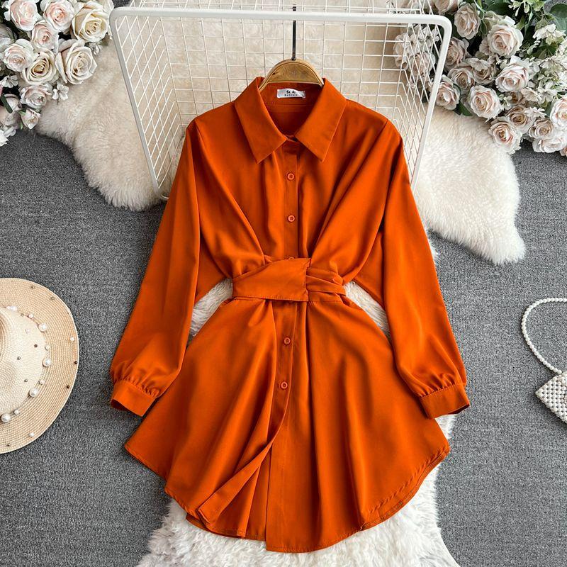 Ladies Long Sleeves Tunic Single-Breasted Dress Shirt