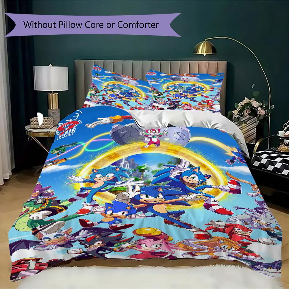 Sonic Cartoon Prints bedding, duvet cover and pillowcases, birthday gift (1 duvet cover + 2 pillowcases, pillow insert not included)JM008
