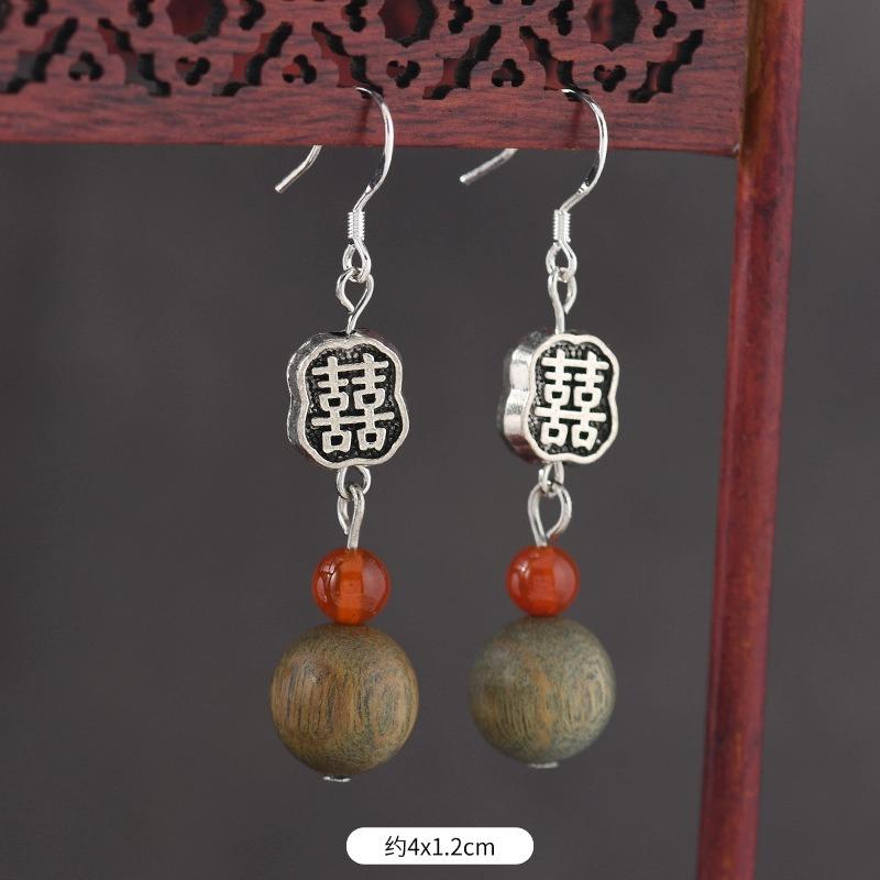 Original Zen Sandalwood Earrings, Retro Literary and Medium Earrings, High-end S925 Silver Hook Earrings for Women