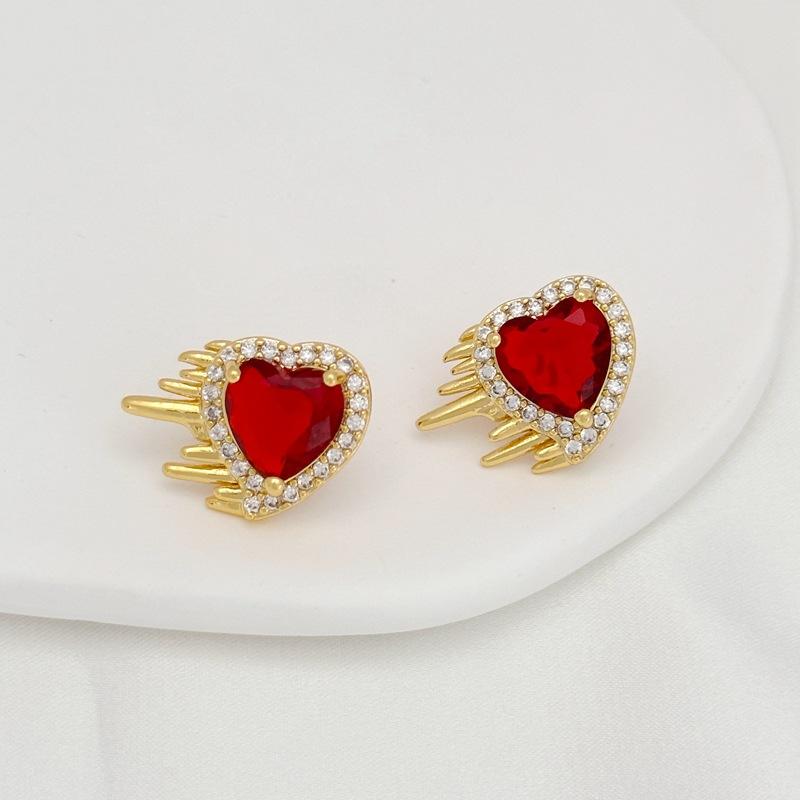 Summer Ladies Premium Earrings Rose Red Love Stud Earrings Zircon Earrings