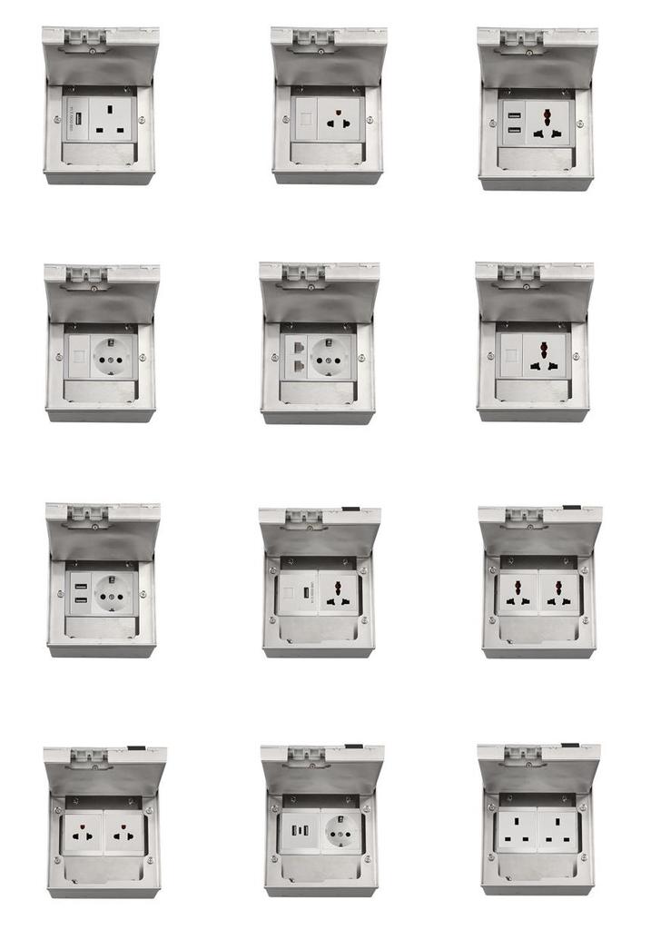 Stainless Steel Marble Style USB-C Floor Socket Box with Flip-top, Euro/German Standard