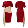 Pleated Strap Clothing Summer Short Color Matching Large Size Women's Sleeve Diagonal Collar Sheath Dress