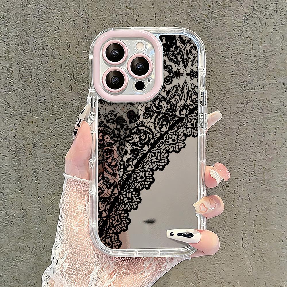 

Lace Sexy Black Pattern Mirror Phone Case For iPhone 17 Air 16 Pro Max 17 15 14 13 12 11 7 8 Plus XS XR Protection Back Cover iPhone 8