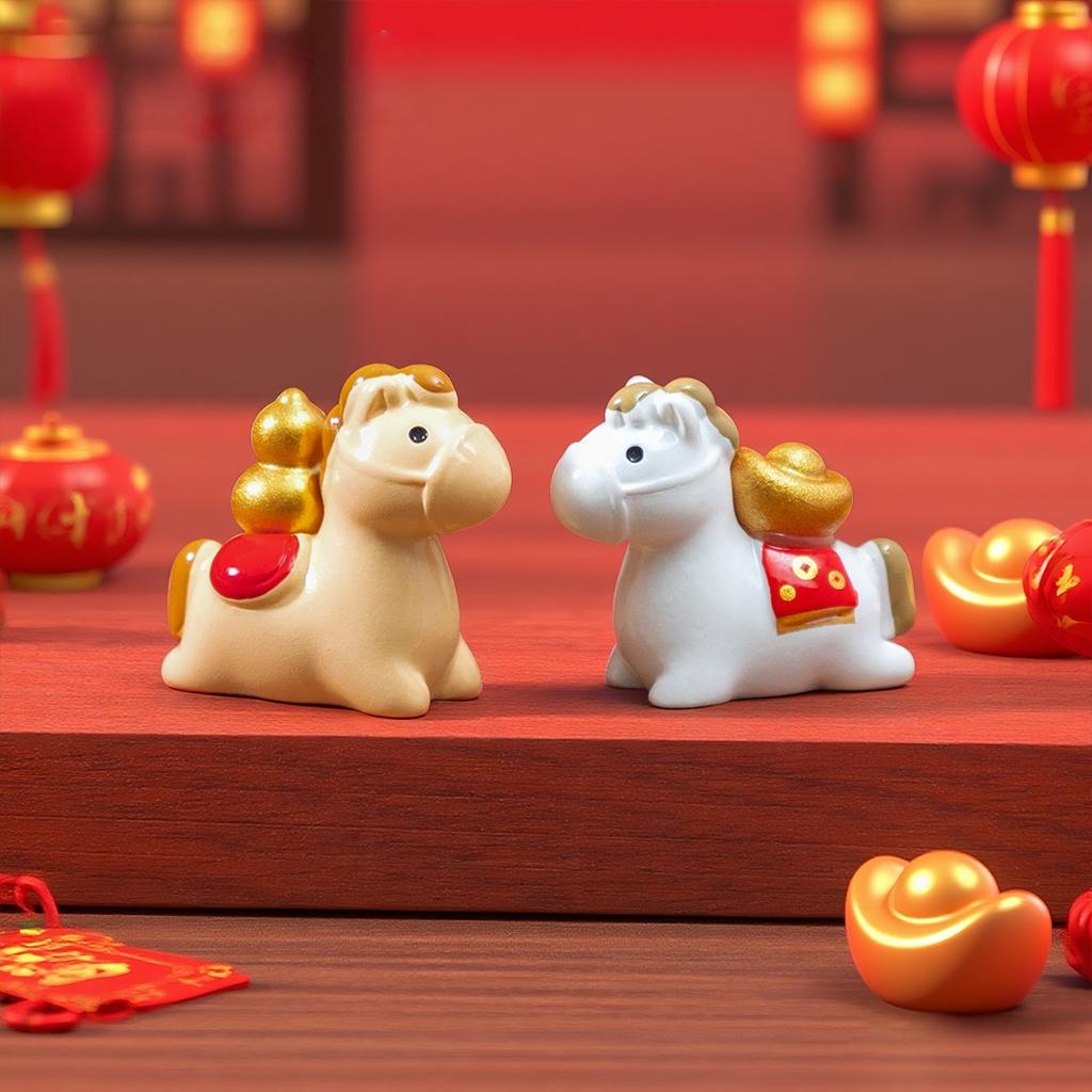 1/4Pcs DIY Car Decoration Office Desktop Decor Ornaments 2026 Horse Year Miniature Ornaments Zodiac Cartoon Lucky Pony