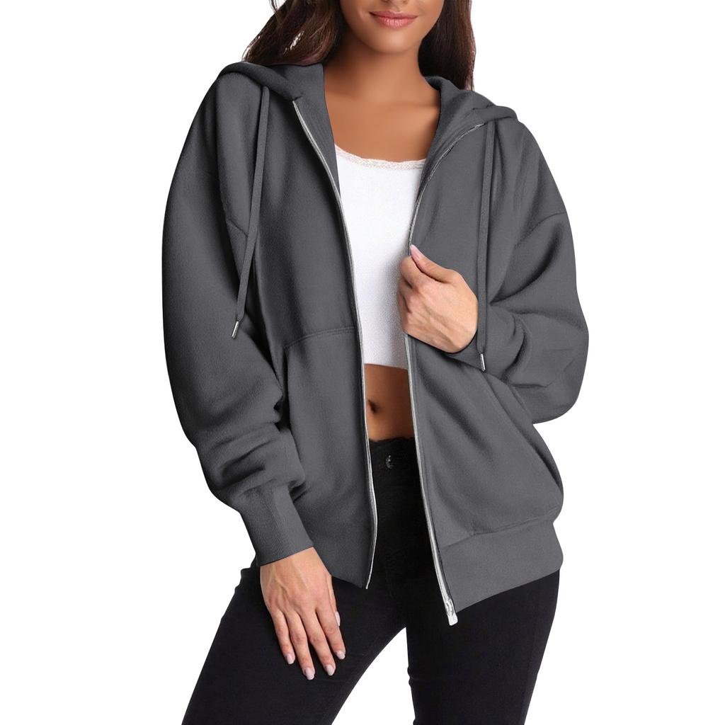 Women's Casual Zip Up Hoodie Sweatshirt with Pockets, Long Sleeve Lightweight Drawstring Hooded Jacket for Everyday Wear