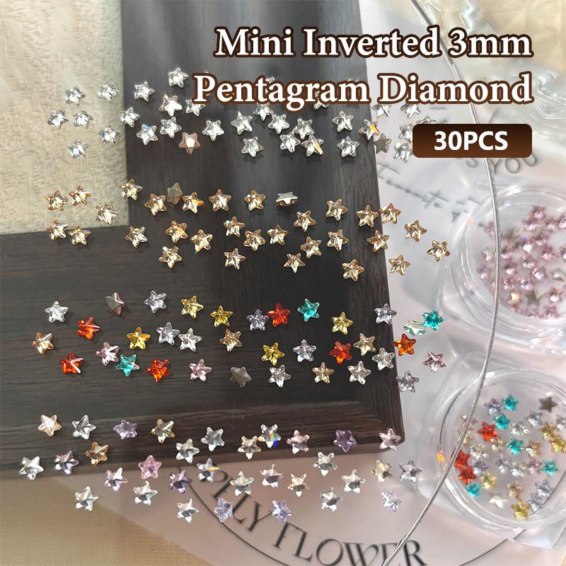 1Box 30Pcs Sparkling Pentagram Zircon Nail Charm Cute Minimalist Flatback Rhinestone 3mm Multi Color Mini Star Gem Nail Part