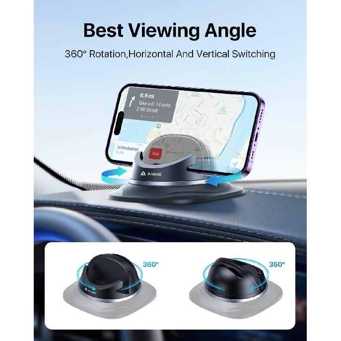andobil 2026 Upgraded Car Phone Holder Mount, Ultra Stable & Silicone Phone Holders for Your Car 360° Rotatable Dashboard Cell Phone Holder Mount