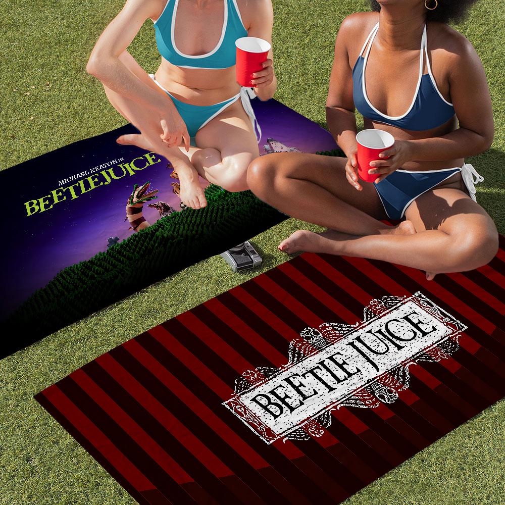 B-Beetlejuice Anime Microfiber Blanket Quick Drying Beach Towels Oversized Printing Super Absorbent Pool Towel Blanket