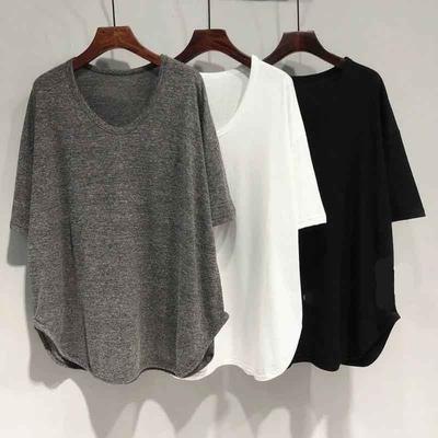 40-100kg Large Sizes Summer Casual Top Loose Lazy Mid -length U -collar Bat Sleeve T -shirt Short -sleeved Top