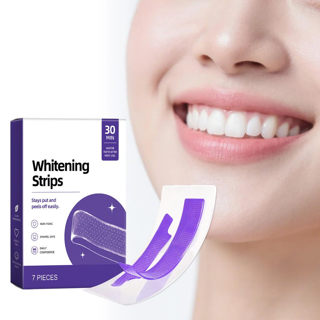 Purple Glossy Teeth Whitening Strips Gentle Clean Bad Breath Removal Dental Stains Remover 7pcs