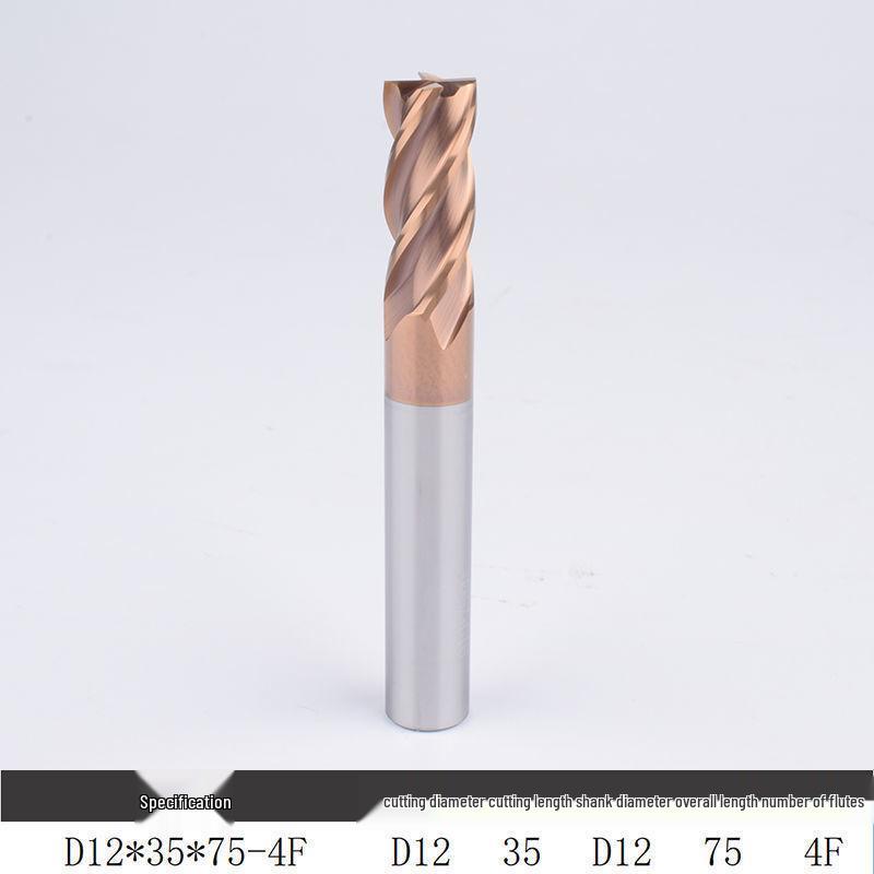 55° Tungsten Steel 4-Flute End Mill, Hard Alloy Coated, CNC Flat Bottom Tool