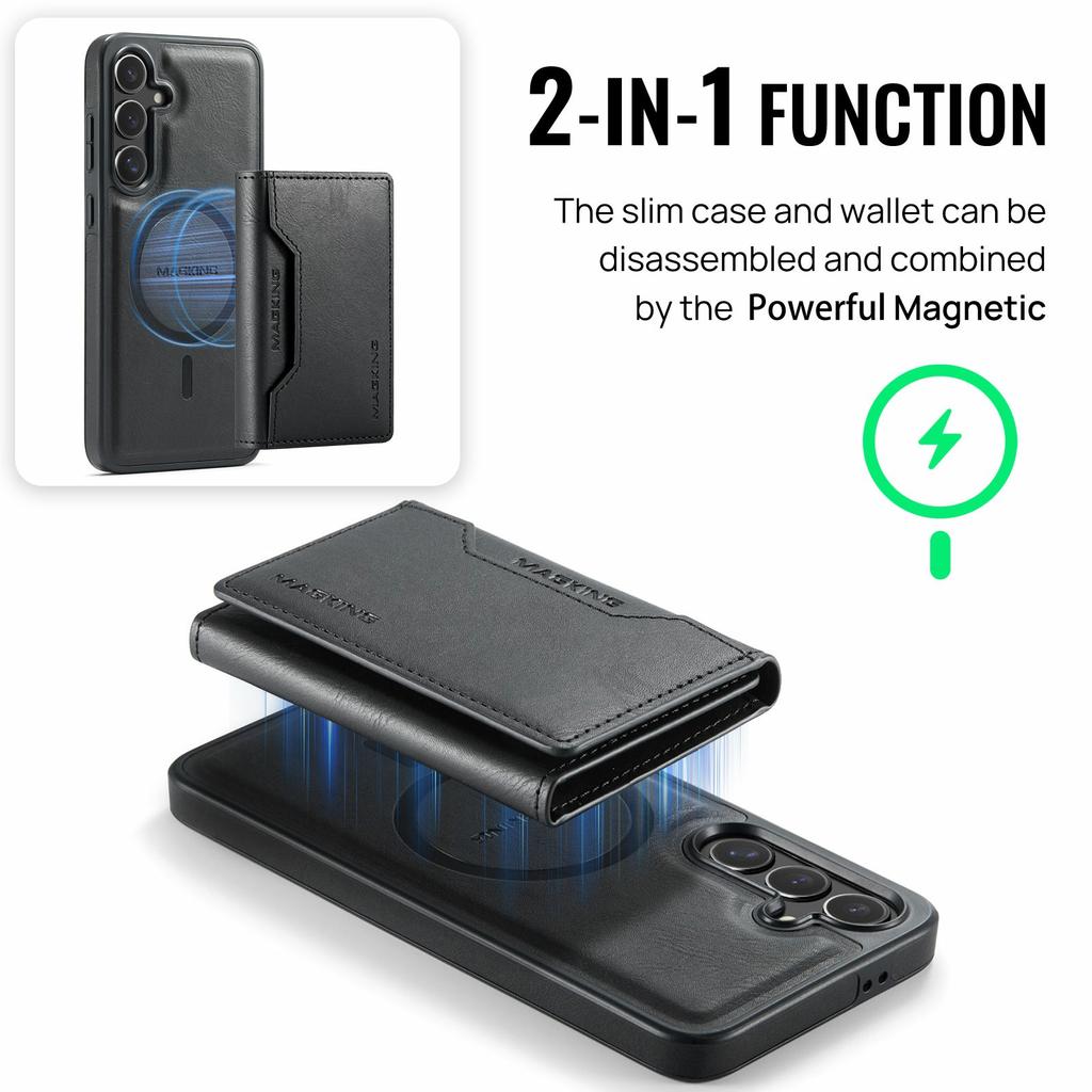 MAGKING K2 Series For Samsung Galaxy S24 FE Magnetic Case PC + TPU + PU Phone Cover with RFID Blocking Wallet