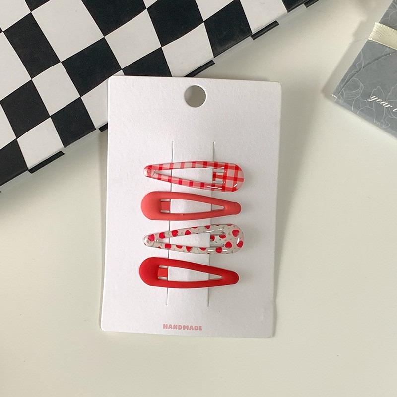Plaid Print BB Hair Clip Girl Korean Style Simple Fashion Strawberry Floral Side Clip Hair Accessories