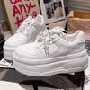 Korean version leather lace-up thick-soled muffin 6cm small casual shoes board shoes versatile ultra-light soles large white shoes women's shoes