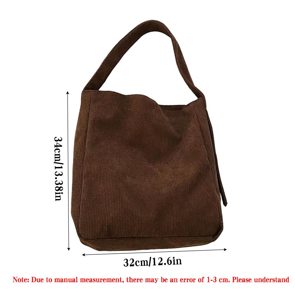 Vintage Corduroy Shoulder Bag With Large Capacity Handbag Casual Underarm Bucket Bags For Travel School And Shopping