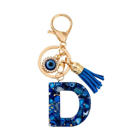 Blue Series Keychain Pendant Initial Letter Key Chain with Eyes Tassel Design