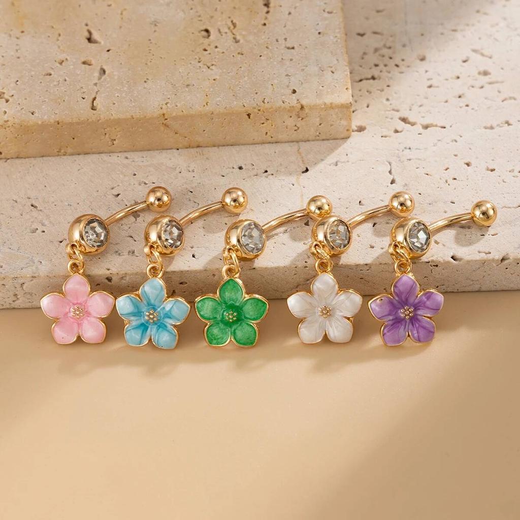 Ingemark Böhmischer Edelstahl Bauchnabelpiercing Ring Körperschmuck für Frauen Süße Bunte Blume Bauchnabelpiercing Ringe Neu
