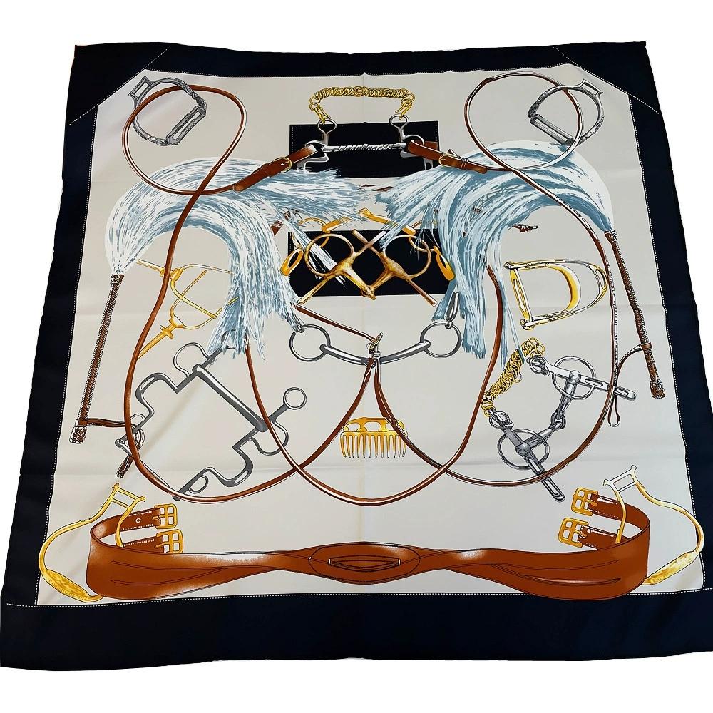 90cm Manual Hand Rolled Twill Silk Scarf Women Brand Printe Square Scarves Wraps Silk Foulards Femme Bandana Head Hijab