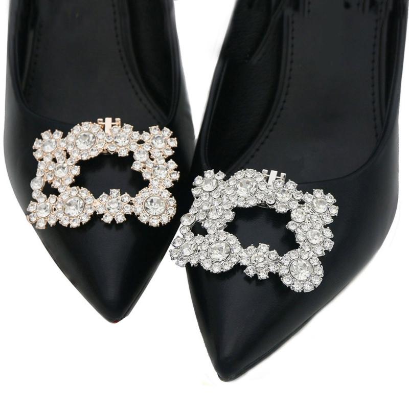 Square Clamp Shoe Clip Bride High Heel Shoe Decorations Shiny Rhinestone Decorative Clips Wedding Charm Buckle for Women