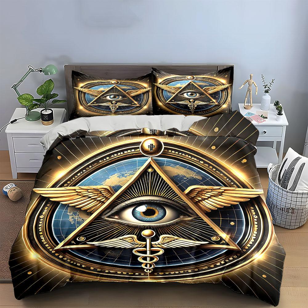 Eye, triangle, wings, globe. Bedding sets Duvet cover sets Duvet covers Pillowcases(1 * Duvet Cover 2 * Pillowcases without duvet insert)