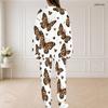 Women Plus Size White Printed Round Neck Long Sleeve Top And Long Pants Two Piece Set