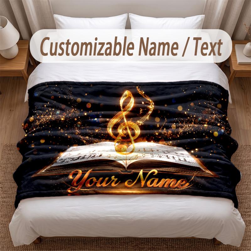 Music General Theme Soft Blanket Personalized Custom Name Text Print Warm Blanket Home Sofa Bedroom Decor