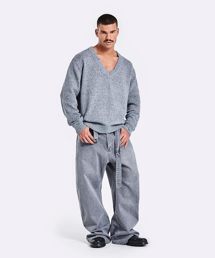 51Peosenteu Piercing V Neck Knit - Gray