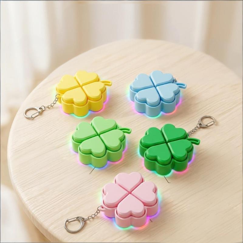 Four Leaf Clover LED Keychain Clickable Stress Relief Toy Backpack Pendant for Kids Birthday Return Gifts