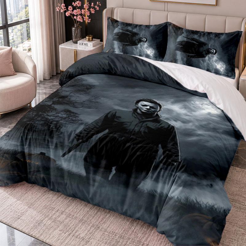 Halloween Michael Myers 3Pcs Bedding Set Duvet Cover With Two Pillowcases For Bedroom Home Decoration