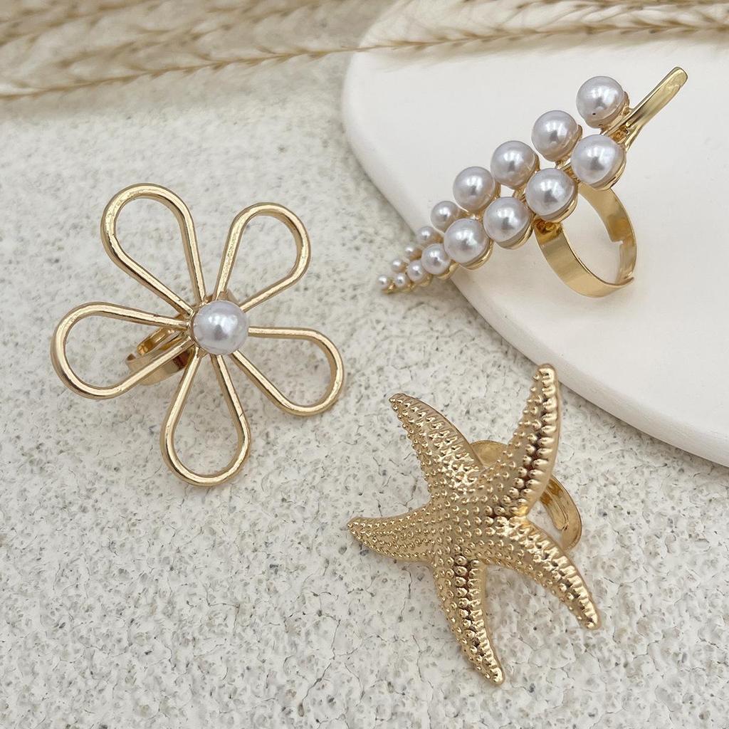 Mote stableslitasje Vind Uregelmessig legeringsringinnlegg Vindinnlagt perle dendritisk ringsett Enkel trend Høy sans for smykker for kvinner