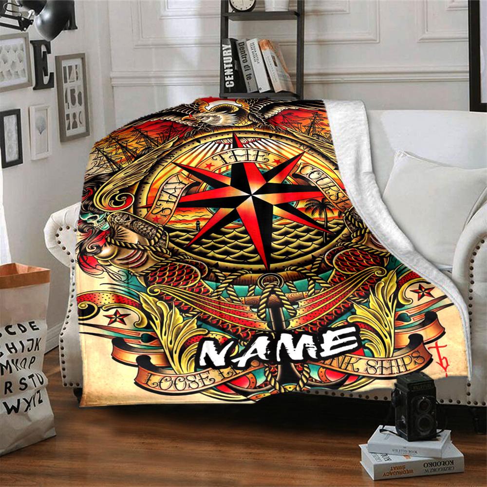 Marine Compass Home Customize Your Name Blankets Comfortable Soft Lightweight Allseason Multipurpose Blanket For Picnics Sofas Offices Beds Living