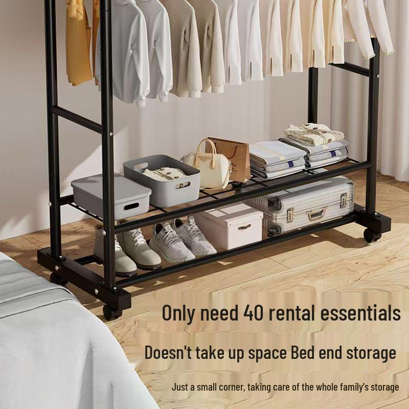 Extra Thick Double Rod Mobile Clothes Rack for Home and Dormitory