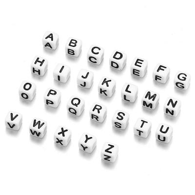 6mm Acryl Quadratische Buchstabenperlen mit großem Loch für DIY Schmuck