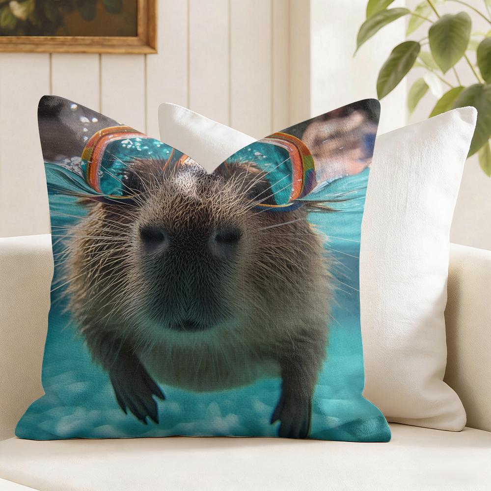 Capybara Cushion Cover Natural Linen Double Sided Print  Throw Pillow Case for Sofa Couch Home Decor