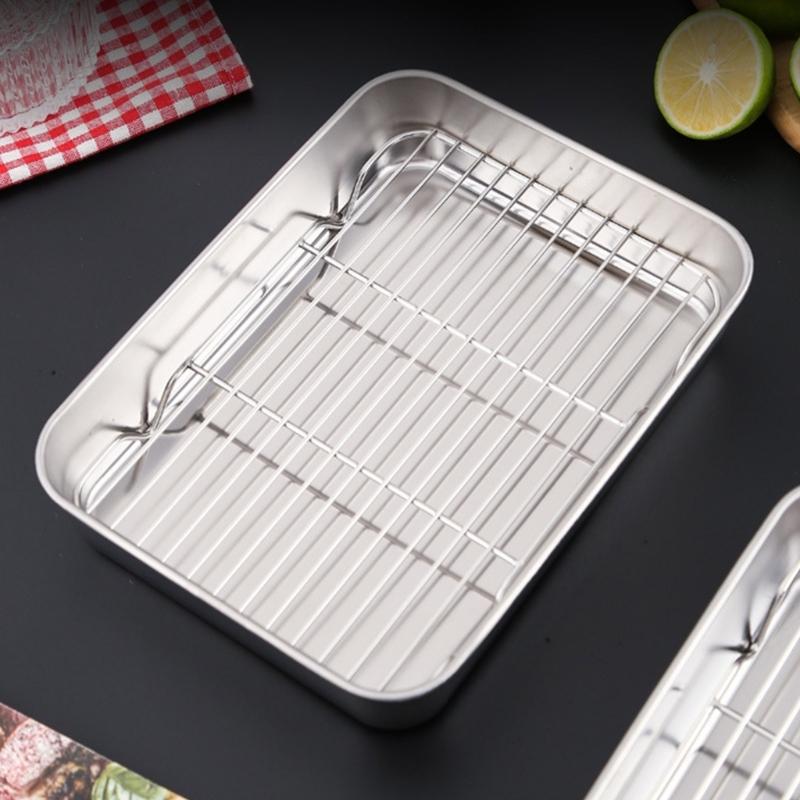 Stainless Steel Roasting Baking Pan And Wire Rack Set For Uniform Cooking Durable Rusts Resistant Easy To Clean Surfaces