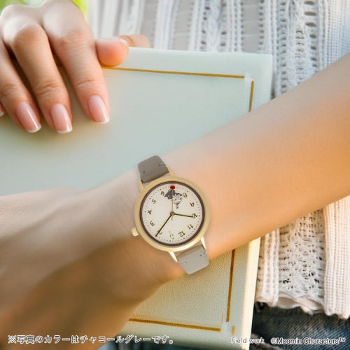 Fieldwork Women's Analog Watch with Leather Strap and Wood Pattern, Moomin Wood Leather Watch Y, Little My Design, Red, MOM017-2