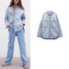 Fall and Winter Women's Clothing Fashion Style French Style Loose Long Sleeves Lapel Washed Denim Shirt Jacket 4877246