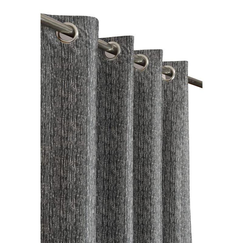 Set of 2 Piece Heavy Quality Polyester Texture Design Black Color Eyelet Window Curtains