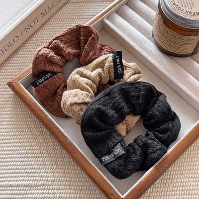 Retro Pattern Large Intestine Hair Band Women's Knitted French Solid Color Cloth Hair Rope Coffee Head Rope Hair